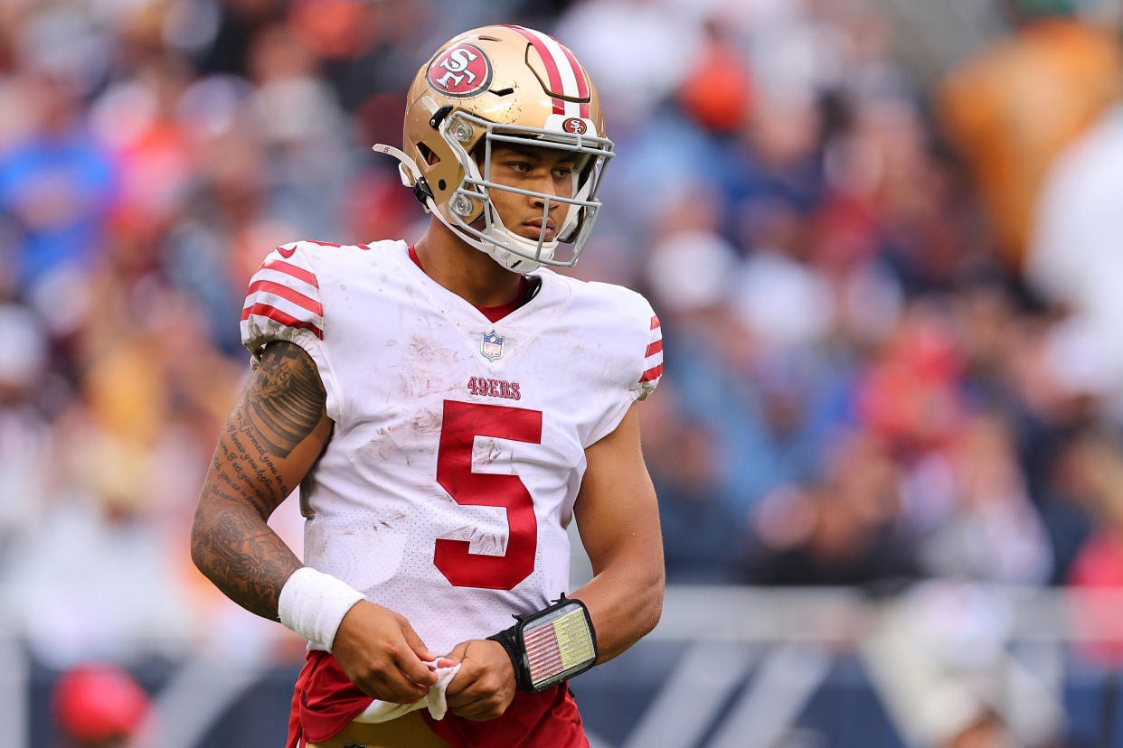 Trey Lance and the San Francisco 49ers lost 19-10 in Week 1. (Photo by Michael Reaves/Getty Images)