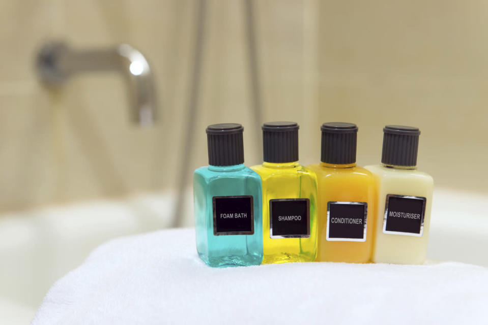 Have a stash of mini toiletries? Pull them out for guests.