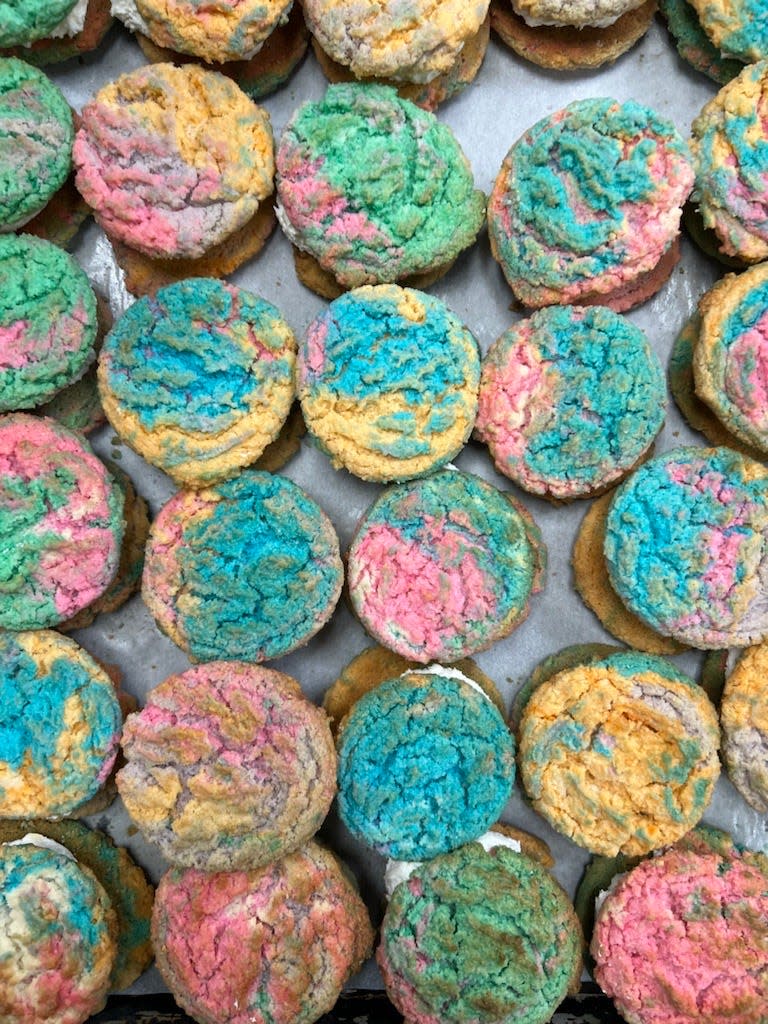 Sugar Momma cookies sold Thistle's Summit, a new bakery that opened downtown. The Sugar Momma cookies are colored to represent the Pride flag, according to the shop's owner and baker Marti Payseur.