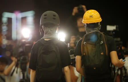 Protesters hold a news conference in Hong Kong