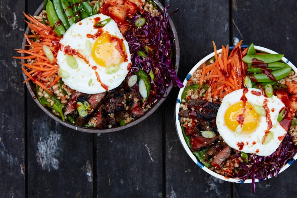 Korean-Style Grain Bowls with Spicy Marinated Steak