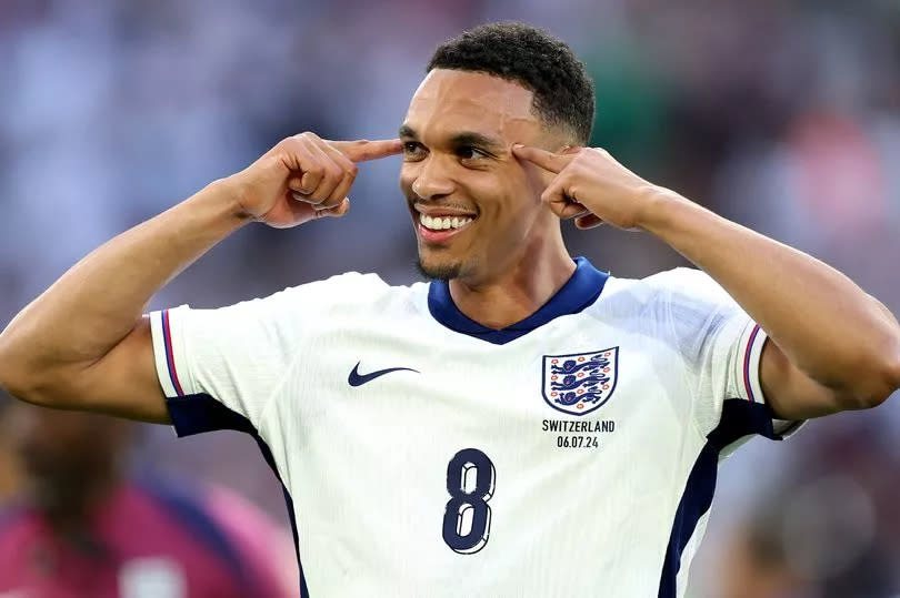 Trent Alexander-Arnold celebrates following the team's victory in the penalty shootout