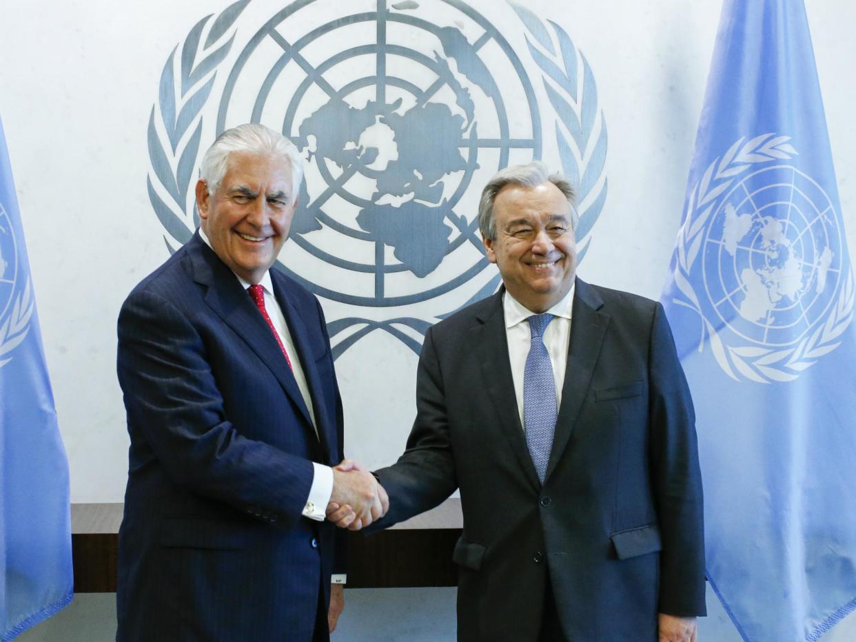 US Secretary of State Rex Tillerson held a private meeting with UN Secretary General Antonio Guterres to discuss the US' limited mission in Syria: Eduardo Munoz Alvarez/Getty Images