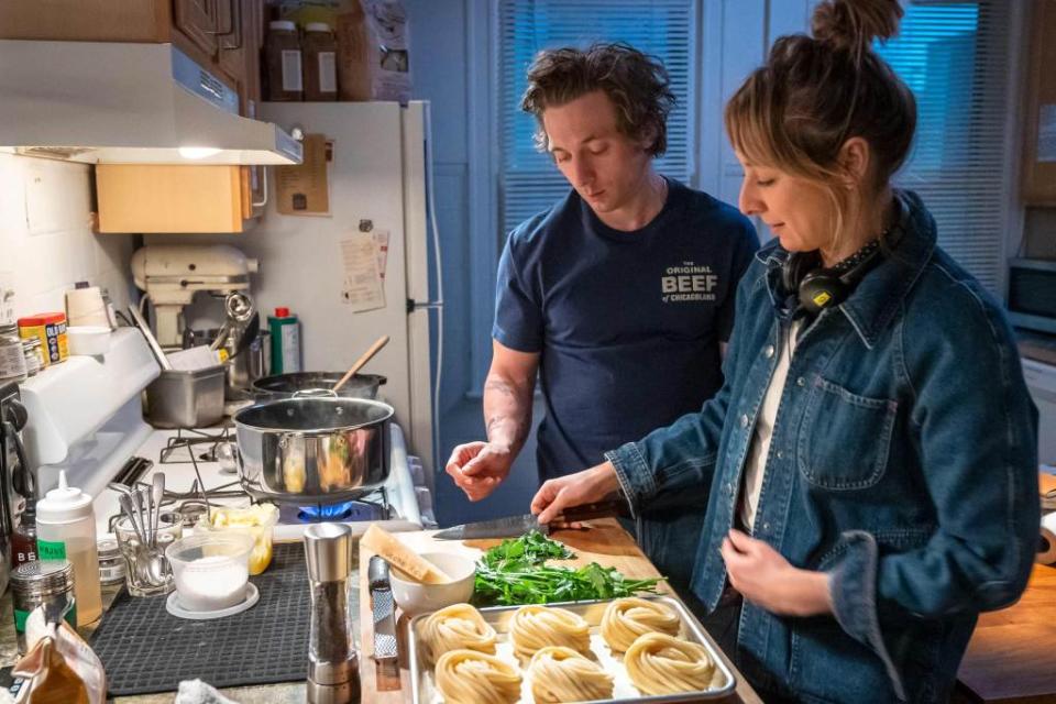 Storer cooks with Jeremy Allen White, who plays Carmy.