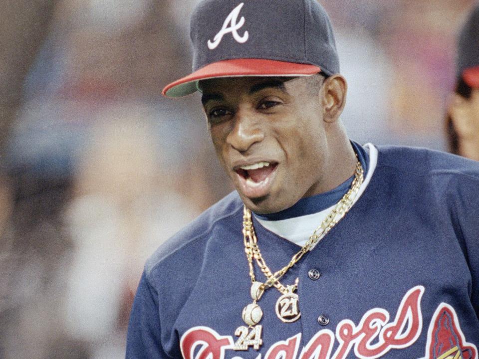 Deion Sanders with the Atlanta Braves.