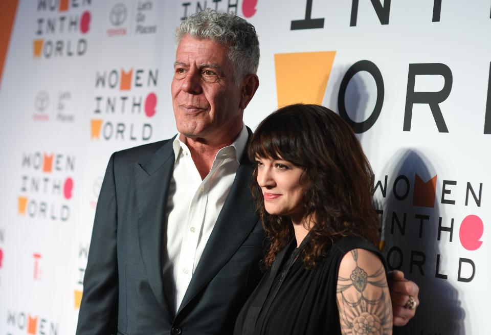 Celebrity chef Anthony Bourdain and partner, actress Asia Argento, pictured together in April 2018.