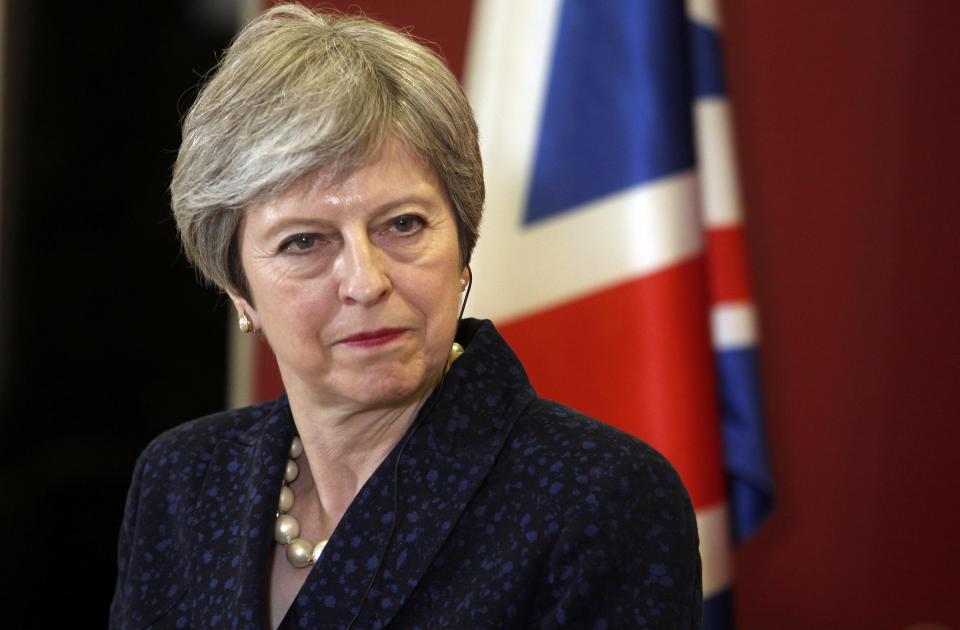 Theresa May is facing the possibility of a backbench revolt over Brexit. (AP Photo/Boris Grdanoski, file)