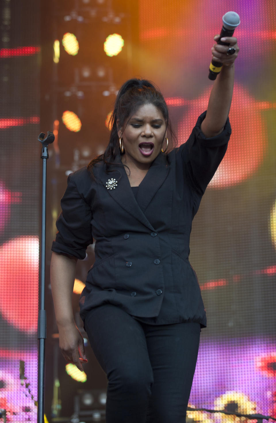 PERTH, UNITED KINGDOM - JULY 21: Doris Pearson from Five Star performs on stage during Rewind Scotland the 80's music festival at Scone Palace on July 21, 2012 in Perth, United Kingdom. (Photo by Scott Campbell/Redferns via Getty Images)