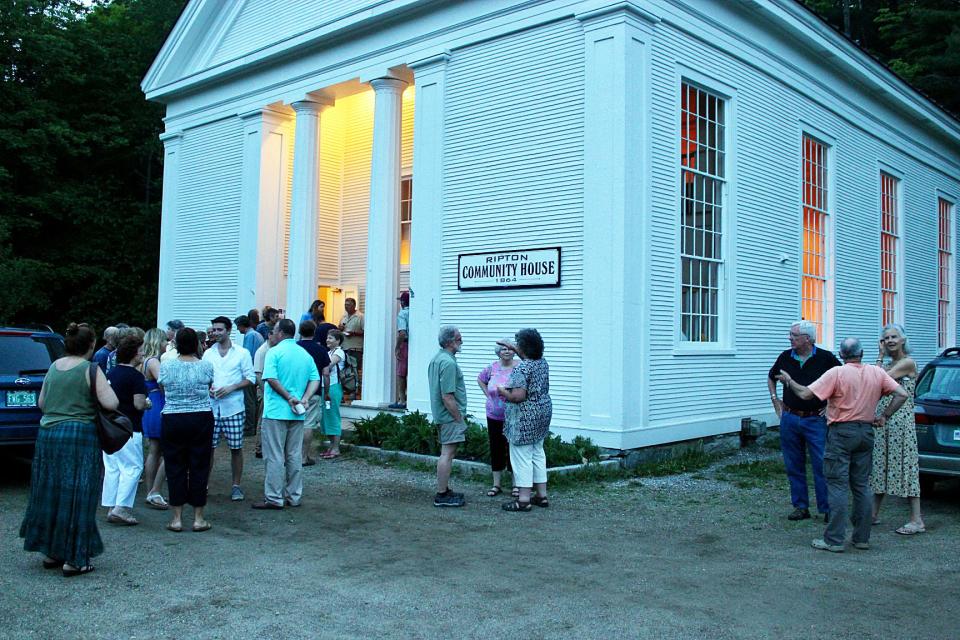 A crowd attending a concert of the Ripton Community Coffee House waits for the doors to open at the Ripton Community House.