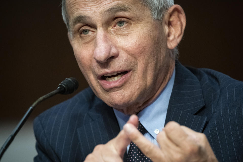 Director of the National Institute of Allergy and Infectious Diseases Dr. Anthony Fauci speaks during a Senate Health, Education, Labor and Pensions Committee hearing on Capitol Hill in Washington, Tuesday, June 30, 2020. (Al Drago/Pool via AP)