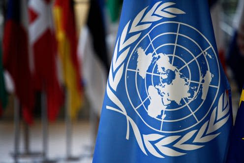 <span class="caption">Is the UN's climate process fit for purpose?</span> <span class="attribution"><a class="link " href="https://www.shutterstock.com/image-photo/brussels-belgium-15-may-2018flags-un-1091235845?src=zuDo2LosMA8Y_7Paxvp40g-1-5" rel="nofollow noopener" target="_blank" data-ylk="slk:Alexandros Michailidis/Shutterstock;elm:context_link;itc:0;sec:content-canvas">Alexandros Michailidis/Shutterstock</a></span>