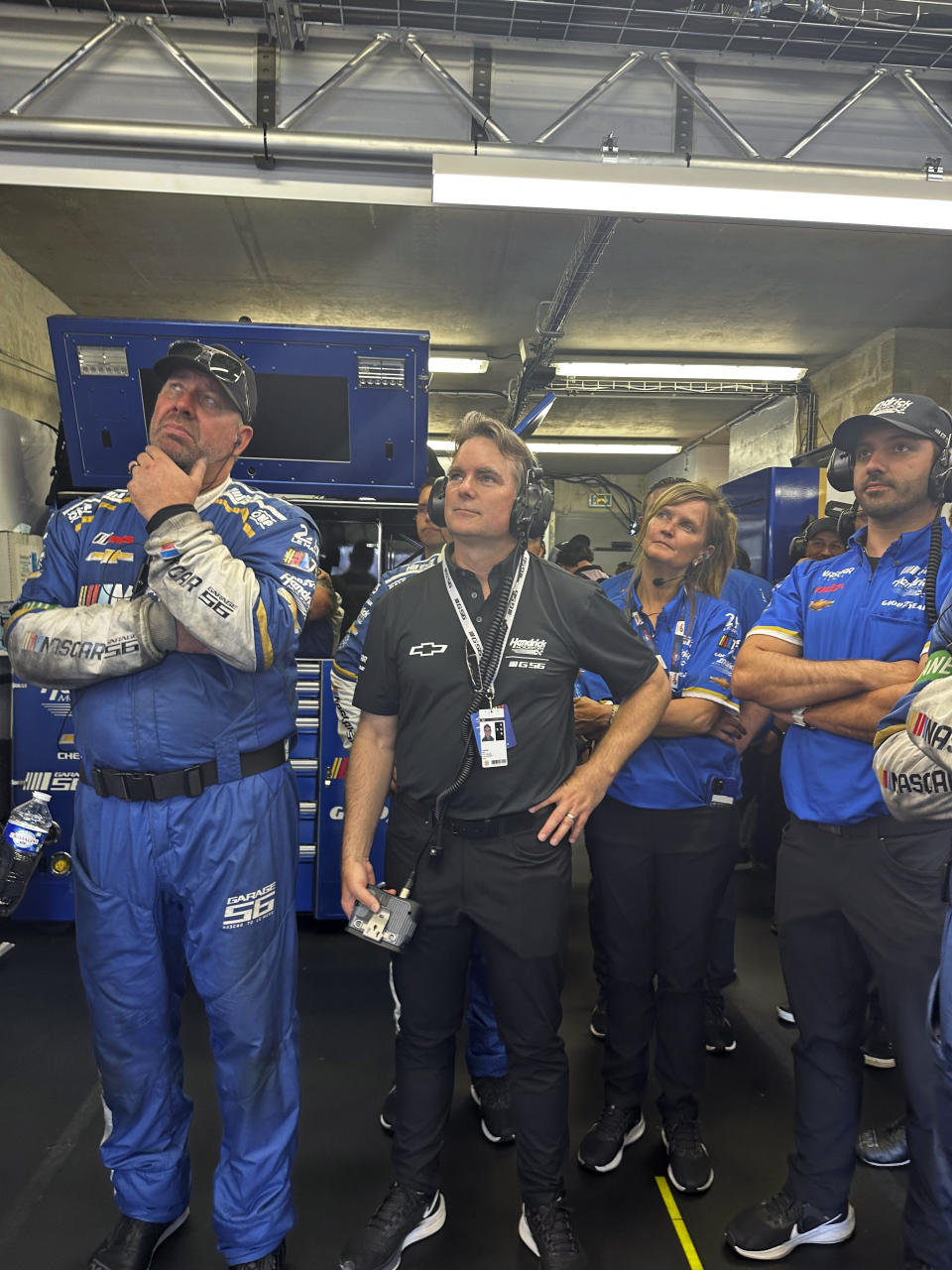 Hendrick Motorsports vice chairman Jeff Gordon watches the closing laps of the 24 Hours of Le Mans on Sunday, June 11, 2023 in Le Mans, France. (AP Photo/Jenna Fryer)