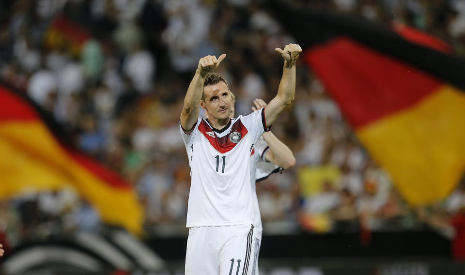 Germany's Miroslav Klose has scored the most goals at the World Cup. (AP)