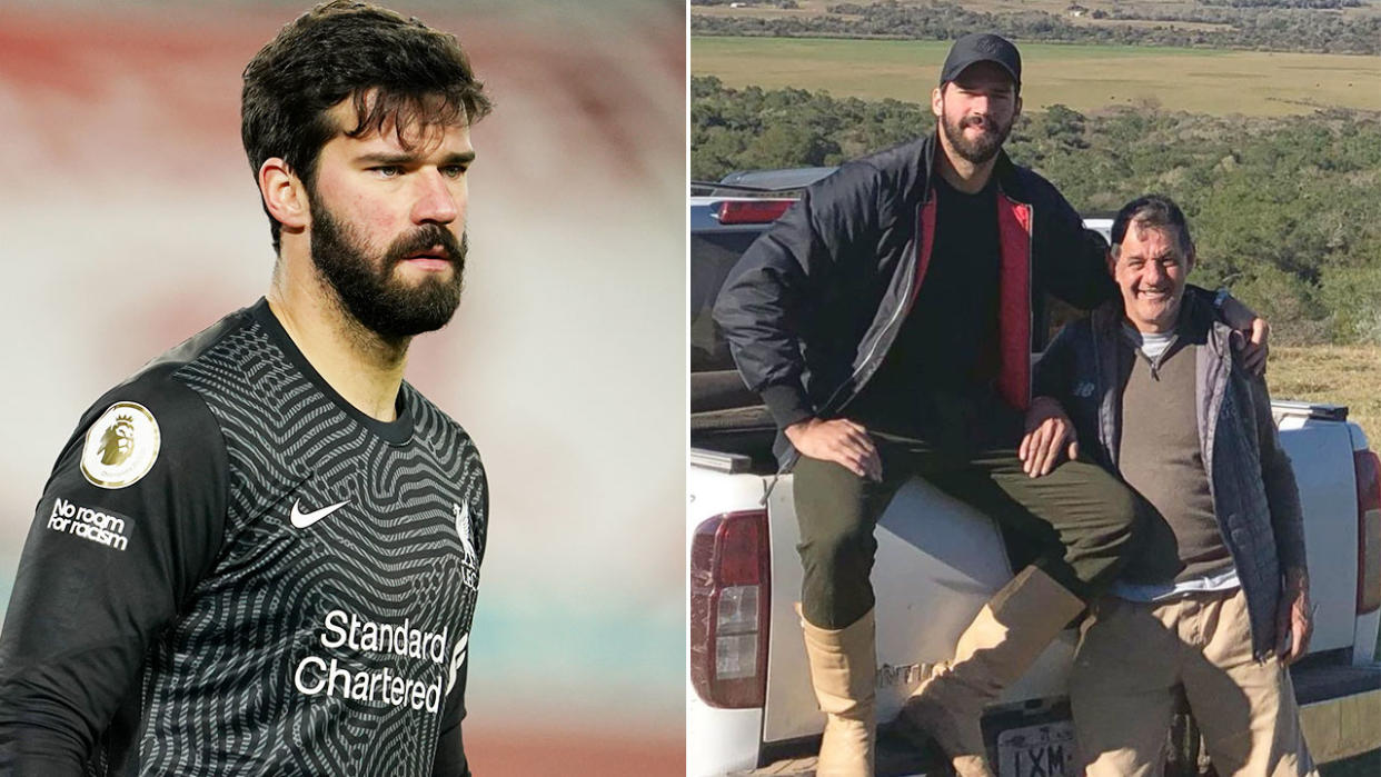 Pictured here, Liverpool goalkeeper Alisson Becker with his late father Jose.