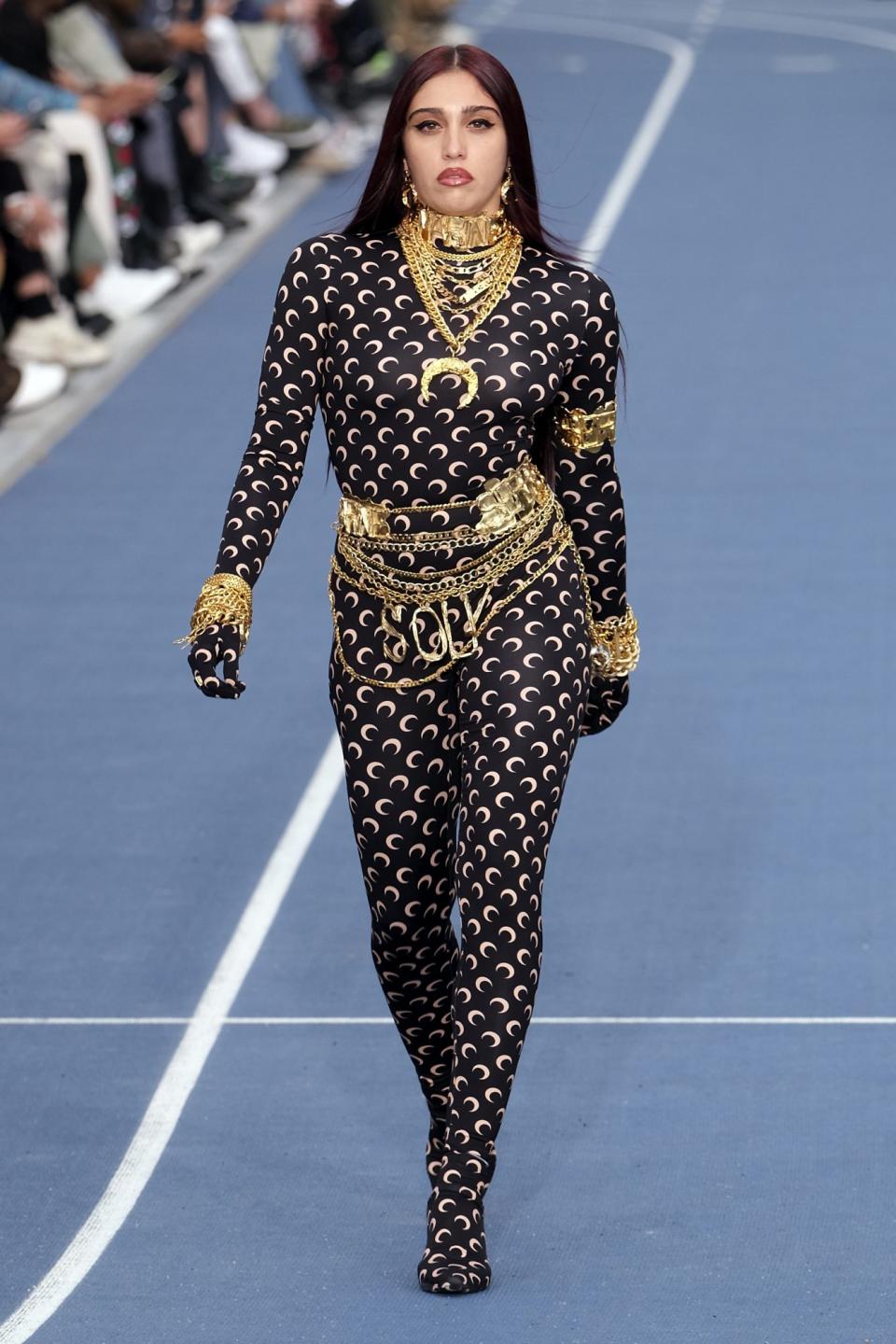 <p>Lourdes Leon walks the runway during the Marine Serre Menswear Spring Summer 2023 show as part of Paris Fashion Week on June 25 in France.</p>