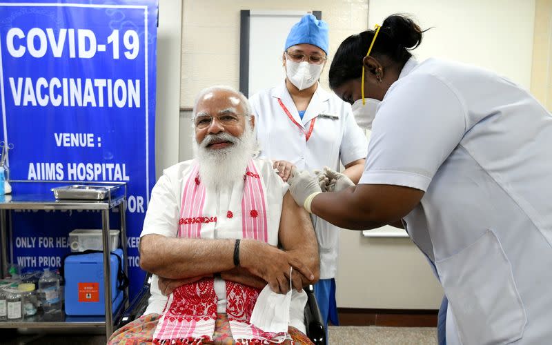 India's PM Modi receives a dose of a COVID-19 vaccine in New Delhi