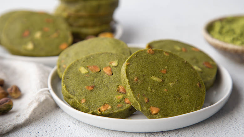 matcha shortbread cookies on plate