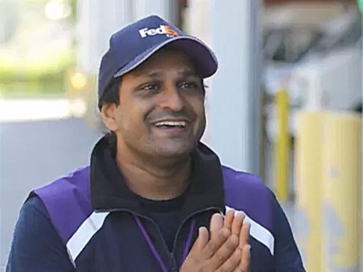 A GoFundMe page for Ramroop identifies him as a cargo handler for FedEx Canada. A video on the company's YouTube page features Ramrooop speaking about his job saying his workplace feels 'like a family.' (FedEx Canada/YouTube - image credit)