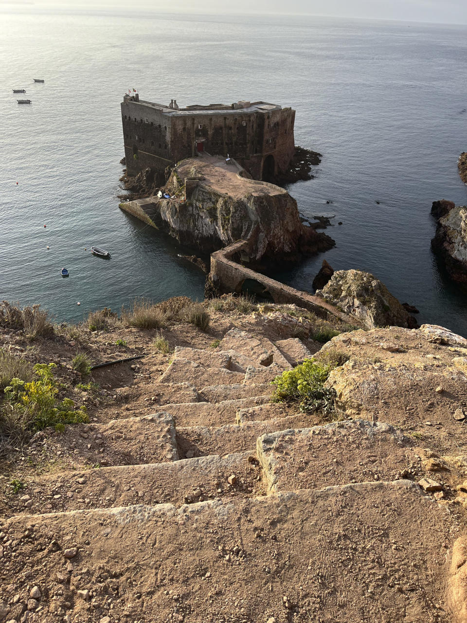 Steps lead down to the 17th century Forte de São João Baptista on the island of Berlenga in Portugal on Sept. 15, 2023. (Kristen de Groot via AP)