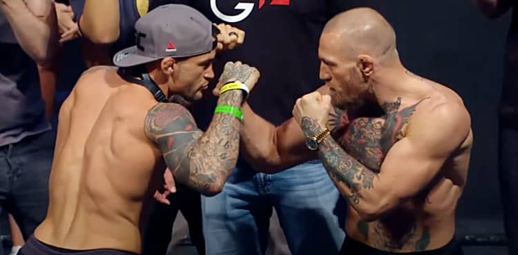 Dustin Poirier vs Conor McGregor UFC 257 weigh-in faceoff