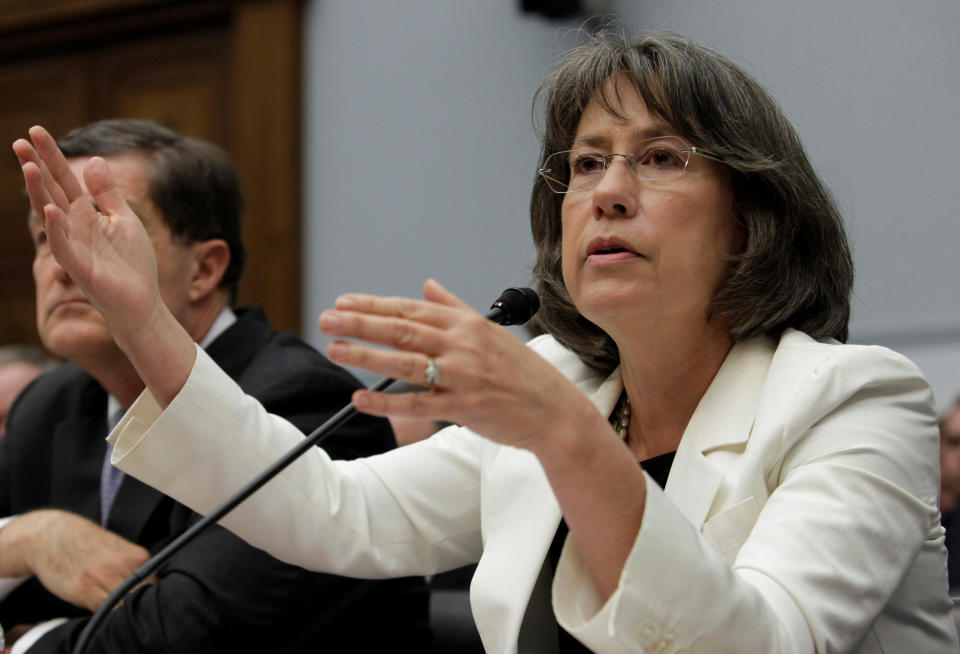 Former FDIC director Sheila Bair testifies before the House Financial Services Committee hearing on “Examining How the Dodd-Frank Act Could Result in More Taxpayer-Funded Bailouts” on Capitol Hill, June 26, 2013. REUTERS/Yuri Gripas