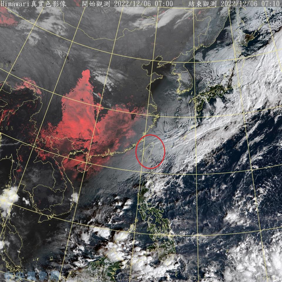 東北風明顯偏強，今天東北部地區、基隆北海岸與大台北山區都是有雨的天氣，基隆北海岸並有局部大雨或豪雨。   圖：中央氣象局/提供