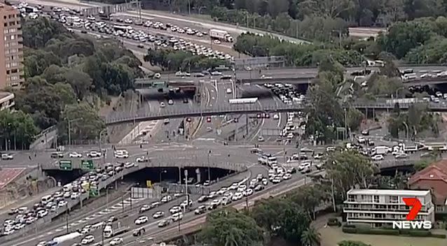 Long traffic delays plagued much of Sydney on Wednesday. Photo: 7 News