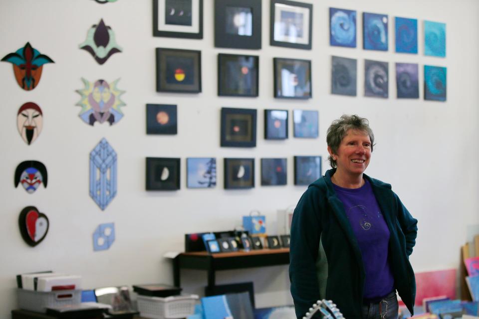 Michelle Lapointe in her studio at the Hatch Street Studios in New Bedford.