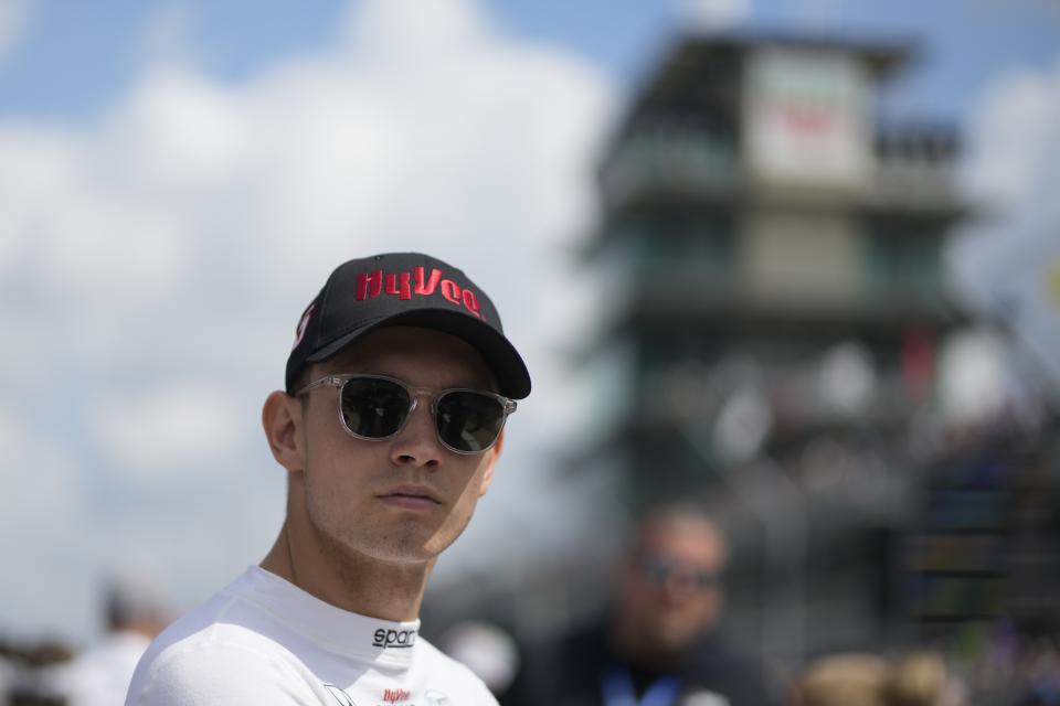 Christian Lundgaard, of Denmark, waits in pit lane during qualifications for the Indianapolis 500 auto race at Indianapolis Motor Speedway, Saturday, May 18, 2024, in Indianapolis. (AP Photo/Darron Cummings)