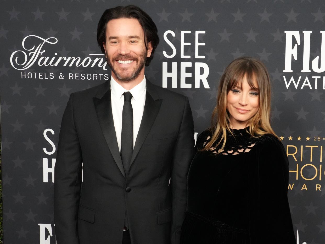 Tom Pelphrey and Kaley Cuoco attend the 28th Annual Critics Choice Awards at Fairmont Century Plaza on January 15, 2023 in Los Angeles, California. (