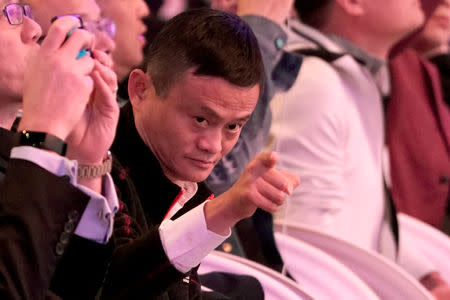 Alibaba Group co-founder and Executive Chairman Jack Ma gestures during Alibaba Group's 11.11 Singles' Day global shopping festival in Shanghai, China, November 11, 2018. REUTERS/Aly Song