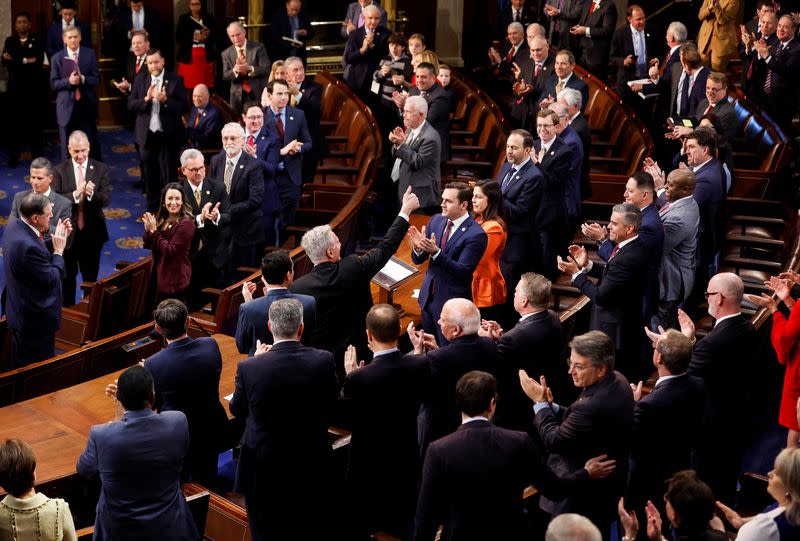 U.S. representatives gather to try to elect a new Speaker of the House at the U.S. Capitol in Washington