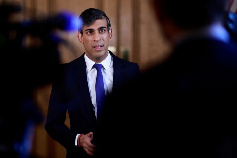 British Prime Minister Rishi Sunak records a statement on the Iranian attacks on Israel overnight, inside 10 Downing Street in central London