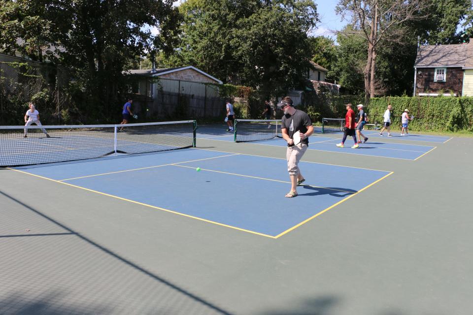 Players enjoy a pickleball match at Newport's Hunter Park in 2021.