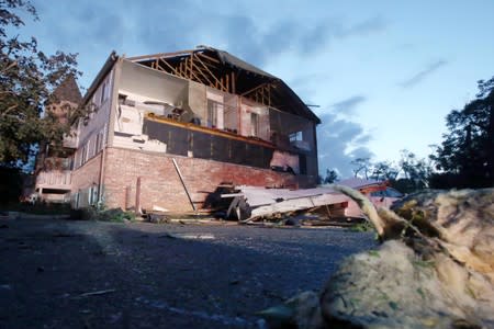 A damaged apartment is shown after a tornado touched down overnight in Trotwood, Ohio