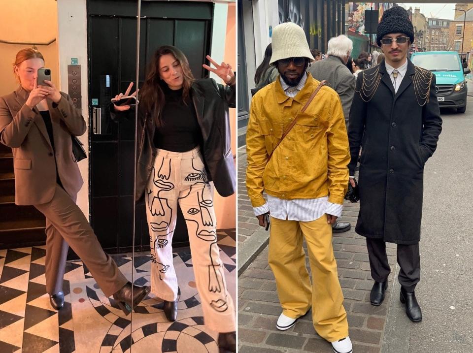 Williams and Noyen (L) and the street style of two LFW attendees.