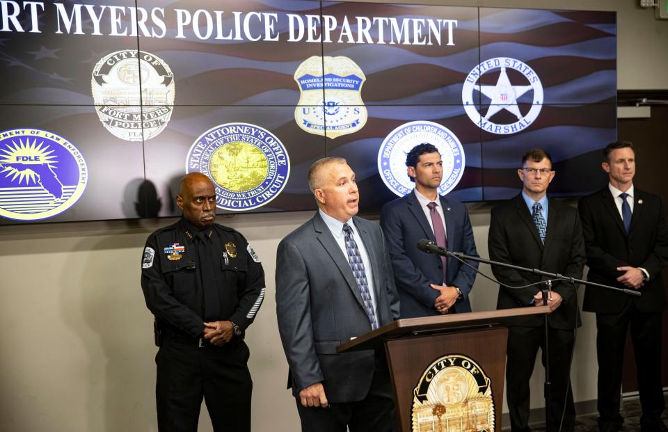 Sgt. Glenn Thompson, a member of the Fort Myers Police Department homicide division addresses the media on Tuesday, June 28, 2022. He gave an update on two young children who were illegally taken by their parents.