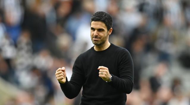  Arsenal manager Mikel Arteta celebrates during his side&#39;s Premier League win over Newcastle in May 2023. 