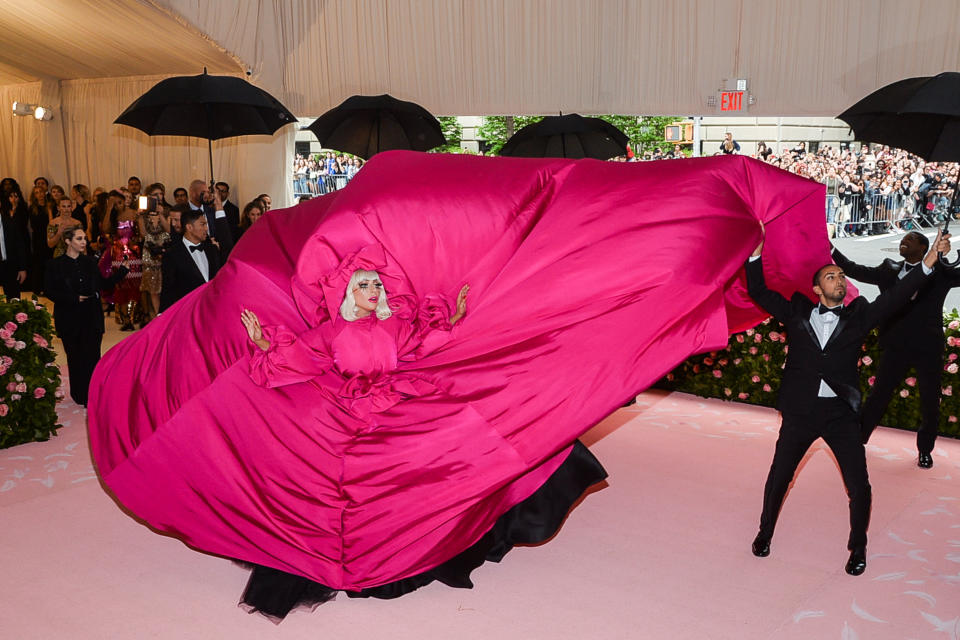 Lady Gaga walking on the red carpet at The Metropolitan Museum of Art Costume Institute Benefit celebrating the opening of Camp: Notes on Fashion held at The Metropolitan Museum of Art  in New York, NY, on May 6, 2019. (Photo by Anthony Behar/Sipa USA)