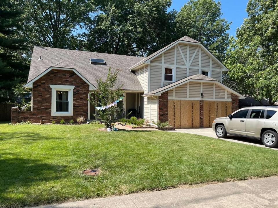 The home of Matthew Lee Richards, his wife and five children is pictured Monday, Sept. 18, 2023, two days after police said Richards attacked his family members, then tried to set fire to their home in the 6600 block of Goode Drive in Shawnee, Kansas.