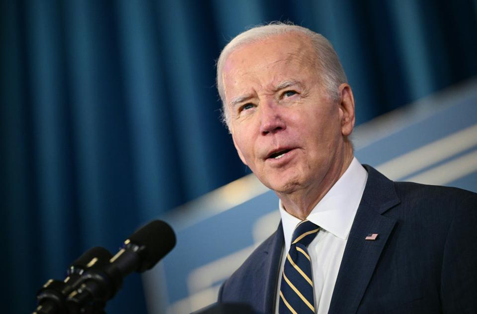 US President Joe Biden delivers remarks at the 2023 White House Tribal Nations Summit, at the US Department of the Interior in Washington, DC, on December 6, 2023.