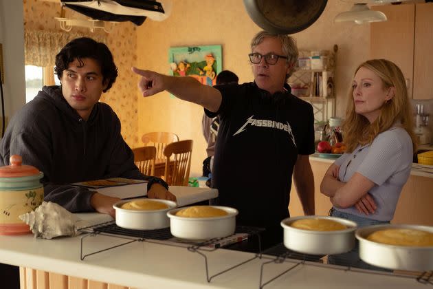 From left: Charles Melton, Todd Haynes and Moore on the 