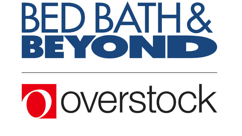 The logos of Bed Bath & Beyond along with Overstock are pictured in this handout image from Overstock on Monday, July 31, 2023.