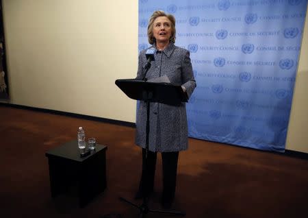 Former U.S. Secretary of State Hillary Clinton speaks during a news conference at the United Nations in New York March 10, 2015. REUTERS/Mike Segar