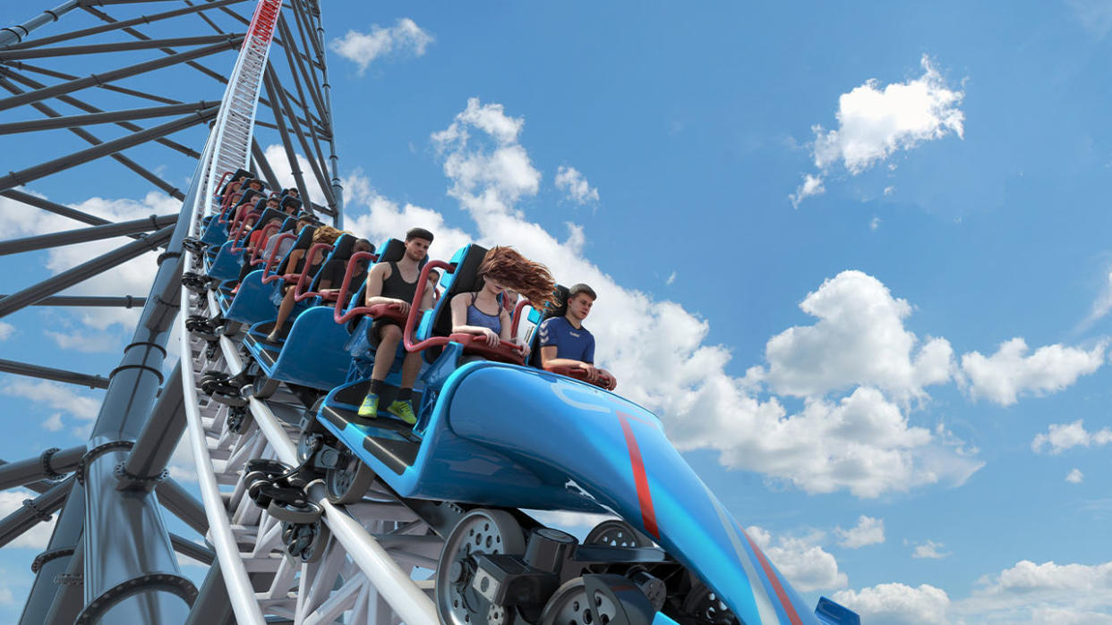  Top Thrill 2 concept art of riders on caoster. 