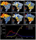 The comparison between the geographic distribution of COVID-19 and dengue fever cases is seen in this undated handout image