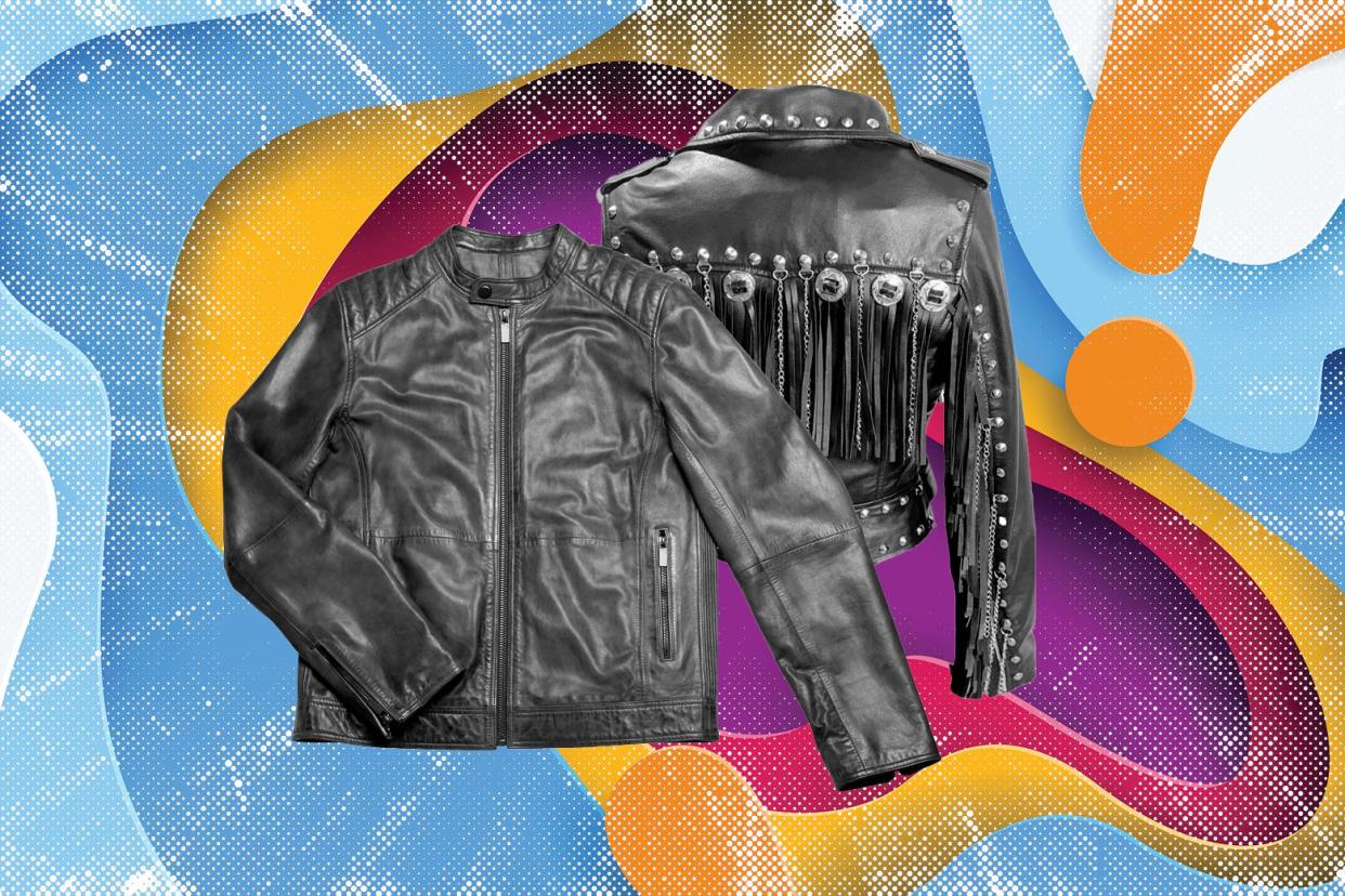 Two leather jackets, one plain and one with tassels. 