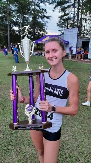 Savannah Arts junior Margaret Wade, shown during cross country season on Oct. 7,  doubled up at a 3A sectional track and field meet by winning the 1,600 meters and 3,200.