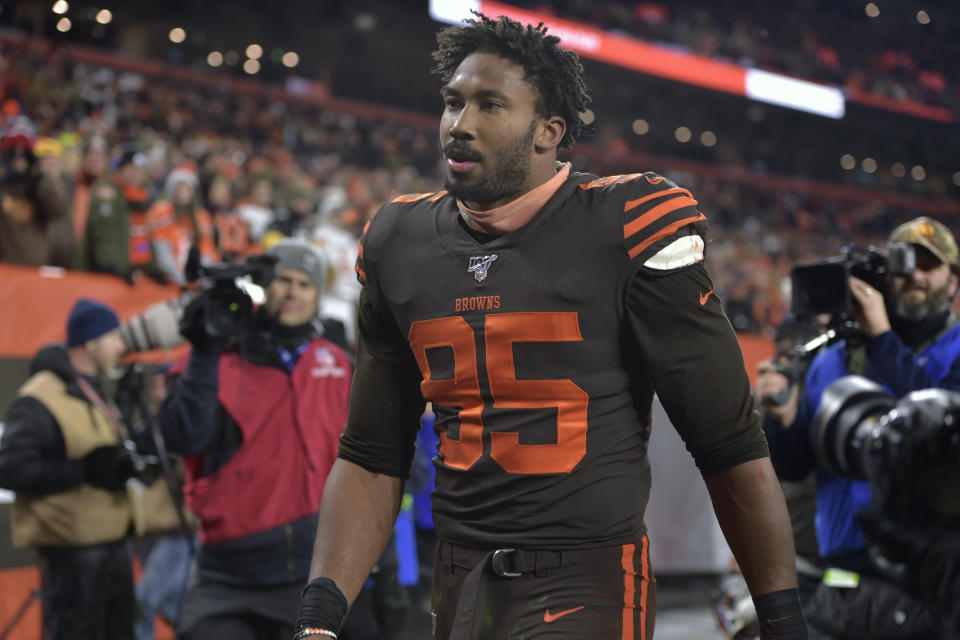 Myles Garrett said he considered leaving football after hitting Mason Rudolph with a helmet. (AP Photo/David Richard)