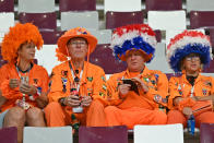 <p>等待開賽的資深荷蘭球迷。 （TSNA／法新社／Alberto PIZZOLI／AFP）</p> 